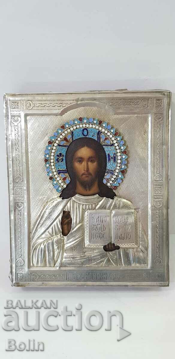 Rare Russian Imperial Icon of Jesus Christ with enamel - 84 BC - 7