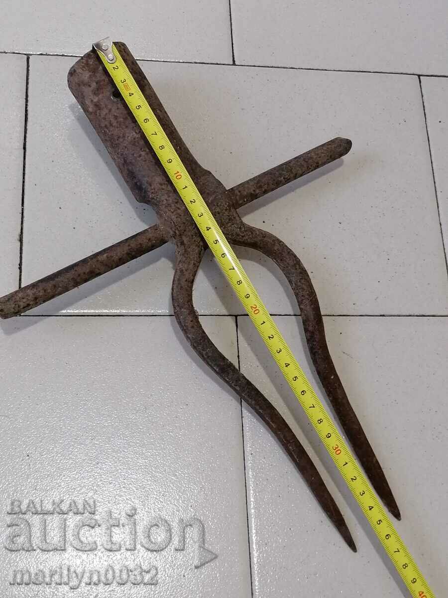 Old Wrought Two Prong, Pitchfork, Wrought Iron - 5 Old Wrought Two Prong, Pitchfork, Wrought Iron - 5