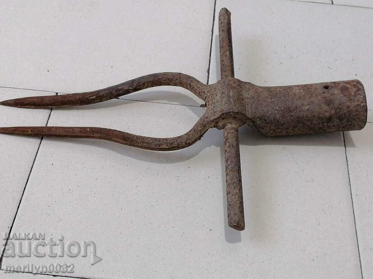 Old Wrought Two Prong, Pitchfork, Wrought Iron - 7 Old Wrought Two Prong, Pitchfork, Wrought Iron - 7