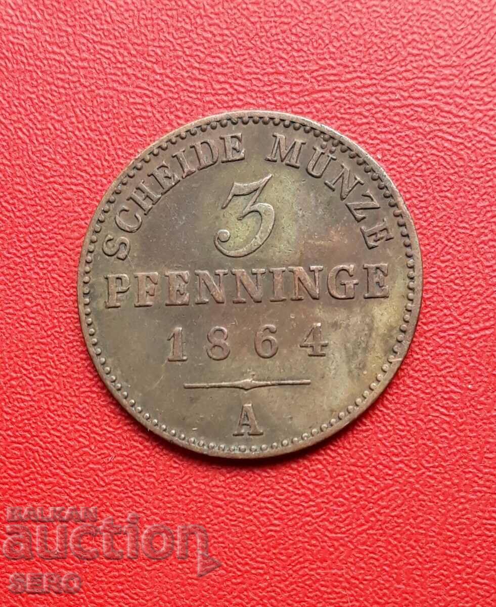 Γερμανία-Πρωσία-3 pfennig 1864 A-Βερολίνο-πολλά, όμορφα διατηρημένα
