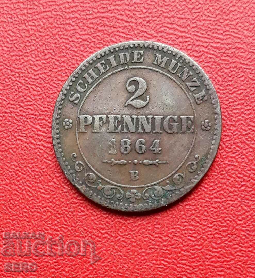 Germany-Saxony-2 Pfennig 1864 B