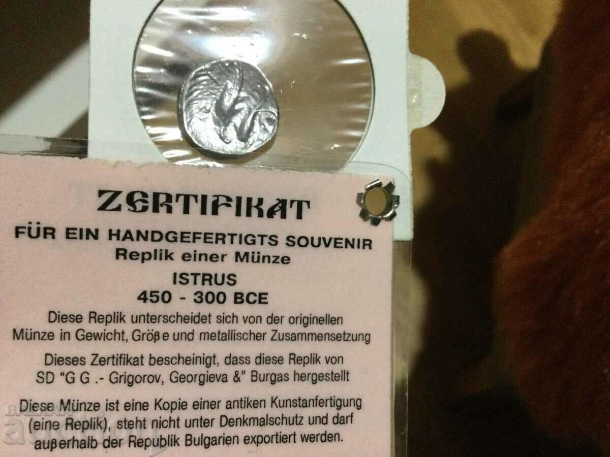 Istrus Thrace handmade. replica antique coin certificate with price 19.00 BGN | € 9.71 Istrus Thrace handmade. replica antique coin certificate with price 19.00 BGN | € 9.71