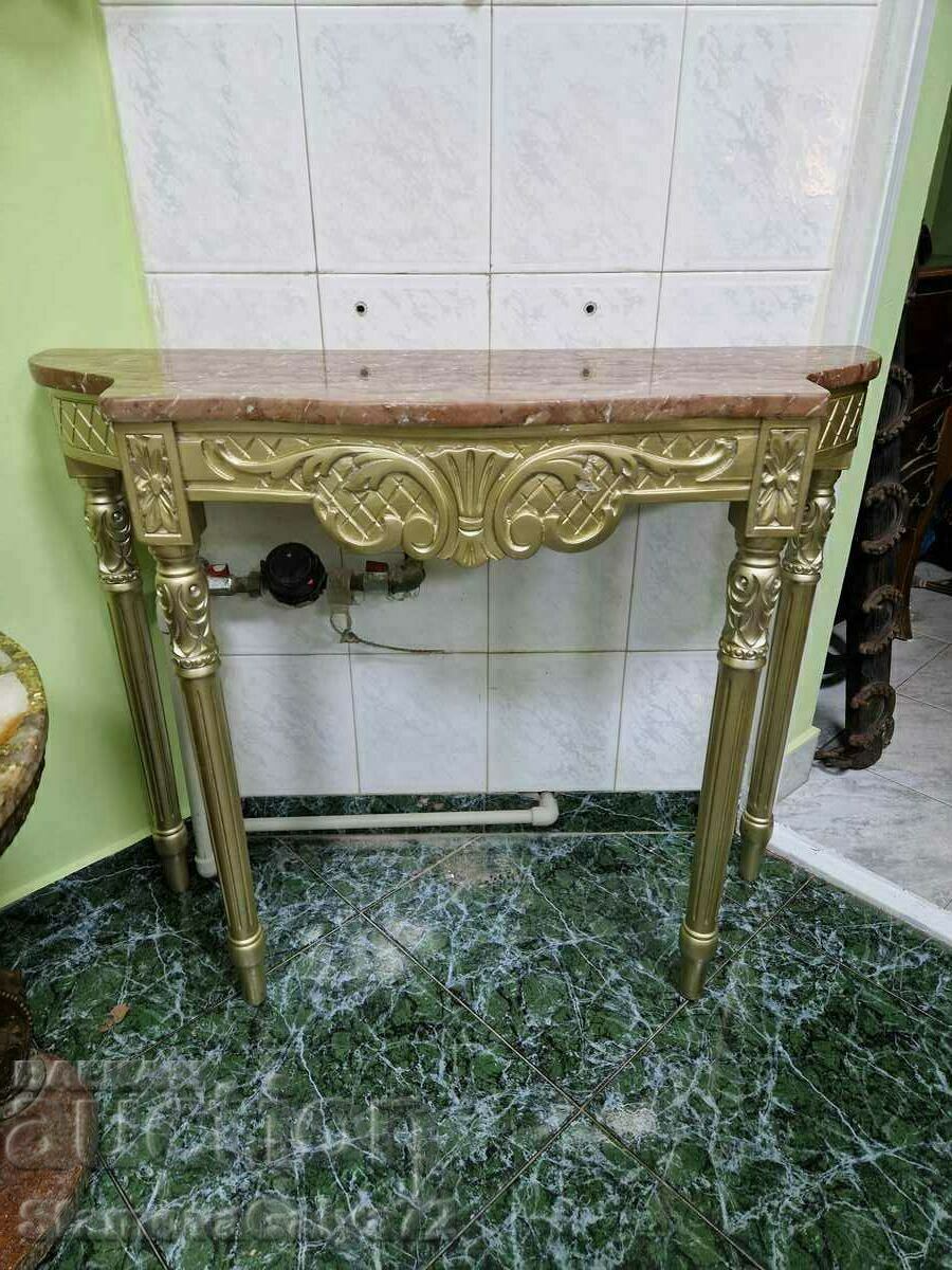 Auction  A wonderful antique wooden console table with a marble top