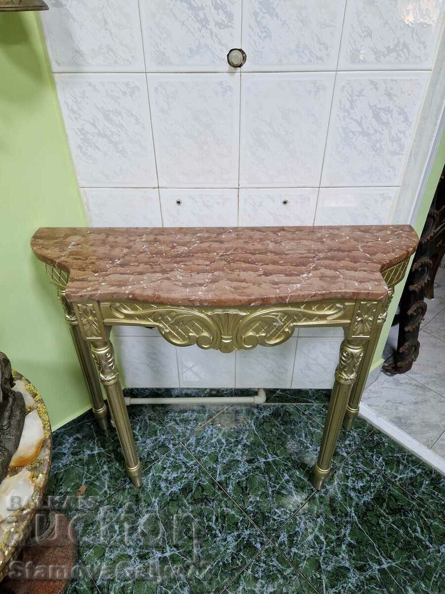 O minunată masă de consolă antică din lemn, cu blat de marmură