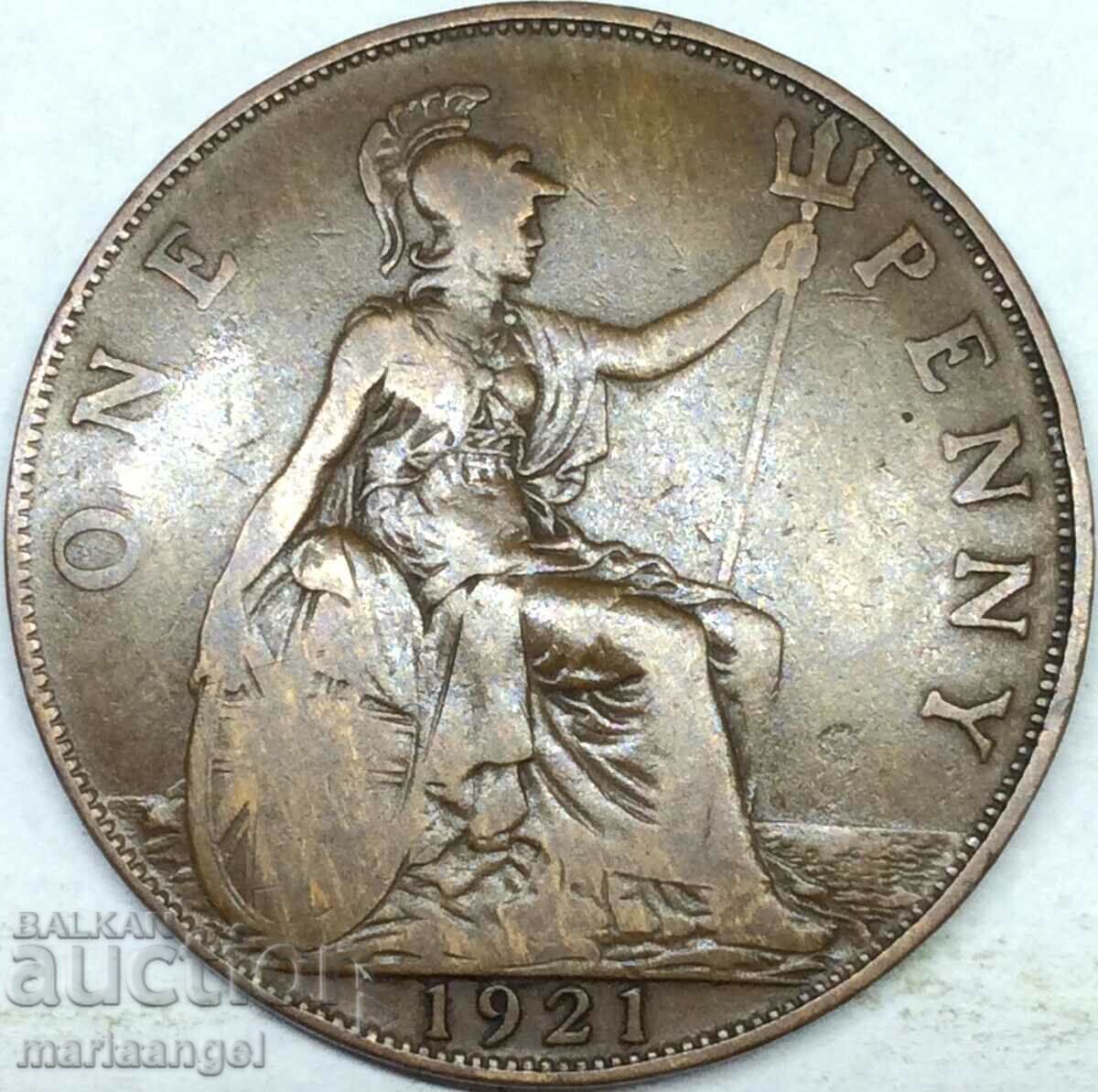 Великобритания 1 пени 1921 30ммс Джордж 6 бронз