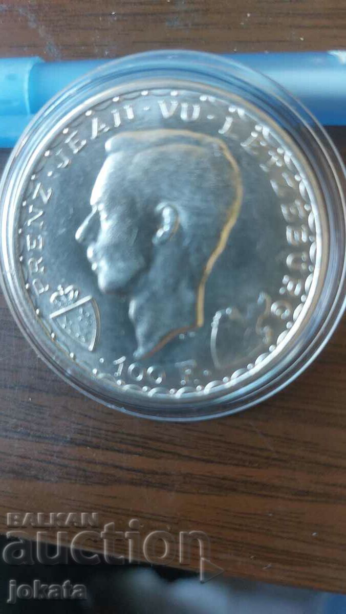 100 de franci argint Liechtenstein