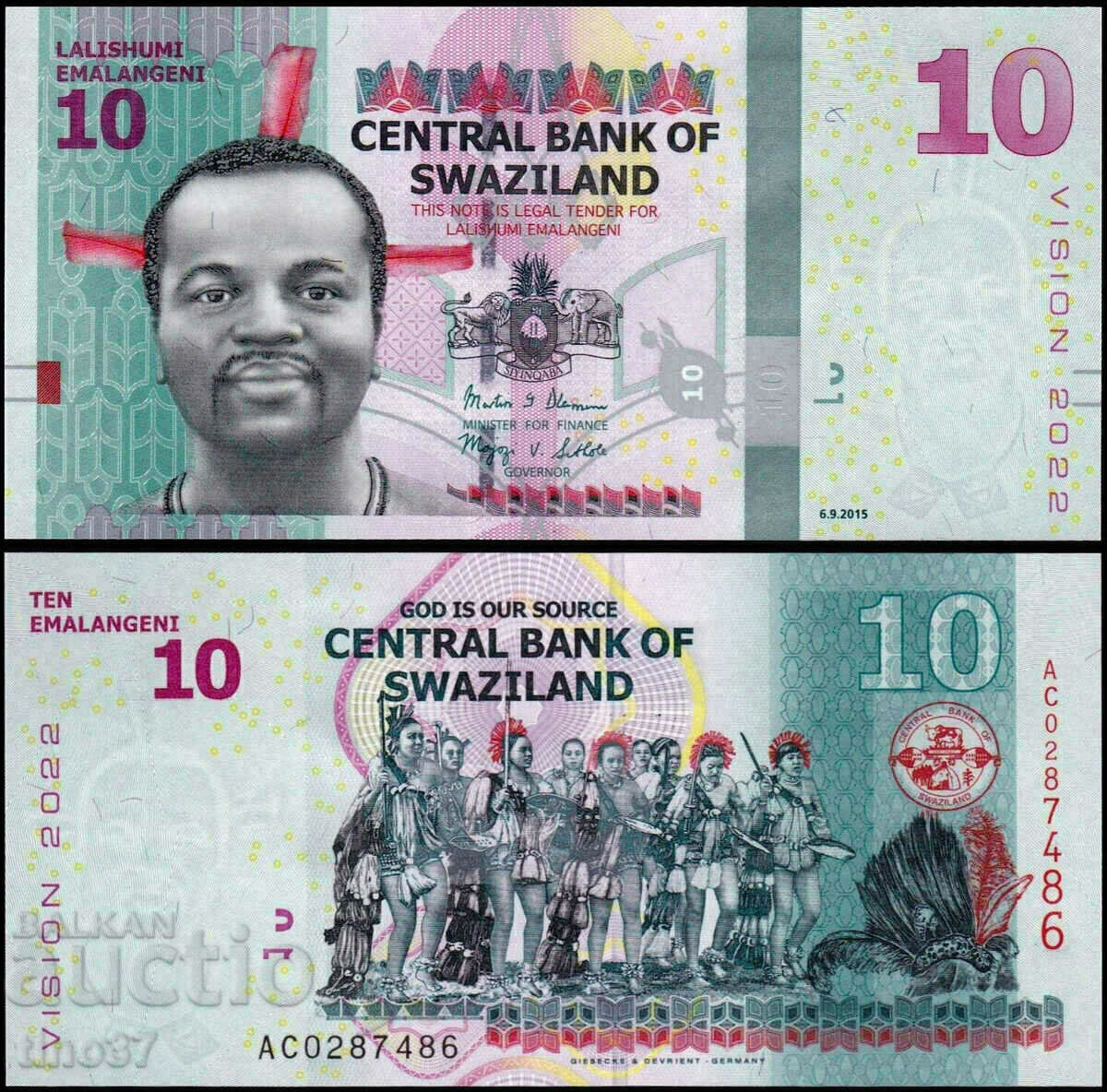 tino37- SWAZILAND - 10 ENAMELS - 2015/22 - UNC