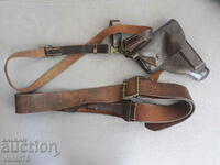 Officer's leather belt with pouch and holster for PM set