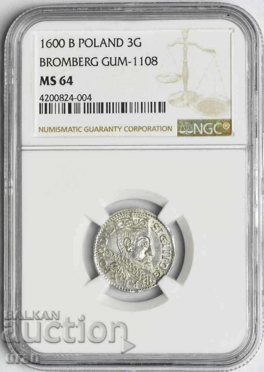 Auction 3 groshis troika 1600. MS64 NGC Auction 3 groshis troika 1600. MS64 NGC