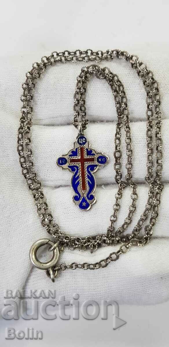 Livrarea Cruce imperială rusă de argint cu email 84 eșantion SM.