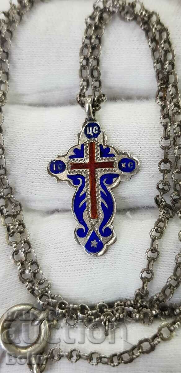 Russian imperial silver cross with enamel 84 sample SM.