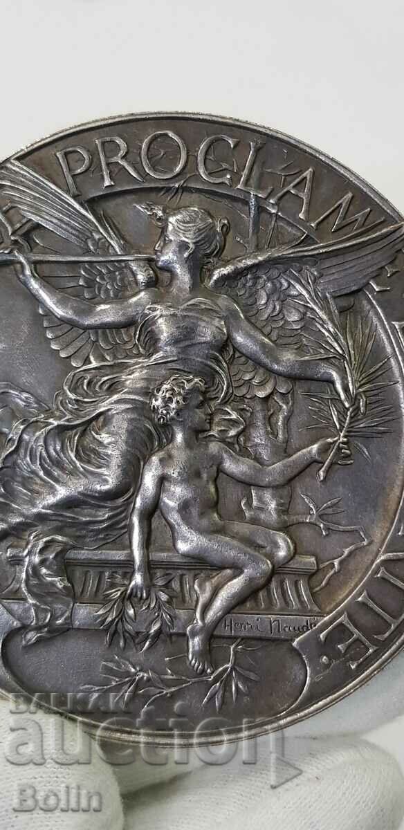 Παράδοση Ένα όμορφο γαλλικό επάργυρο επιτραπέζιο μετάλλιο - 1891 Παράδοση Ένα όμορφο γαλλικό επάργυρο επιτραπέζιο μετάλλιο - 1891