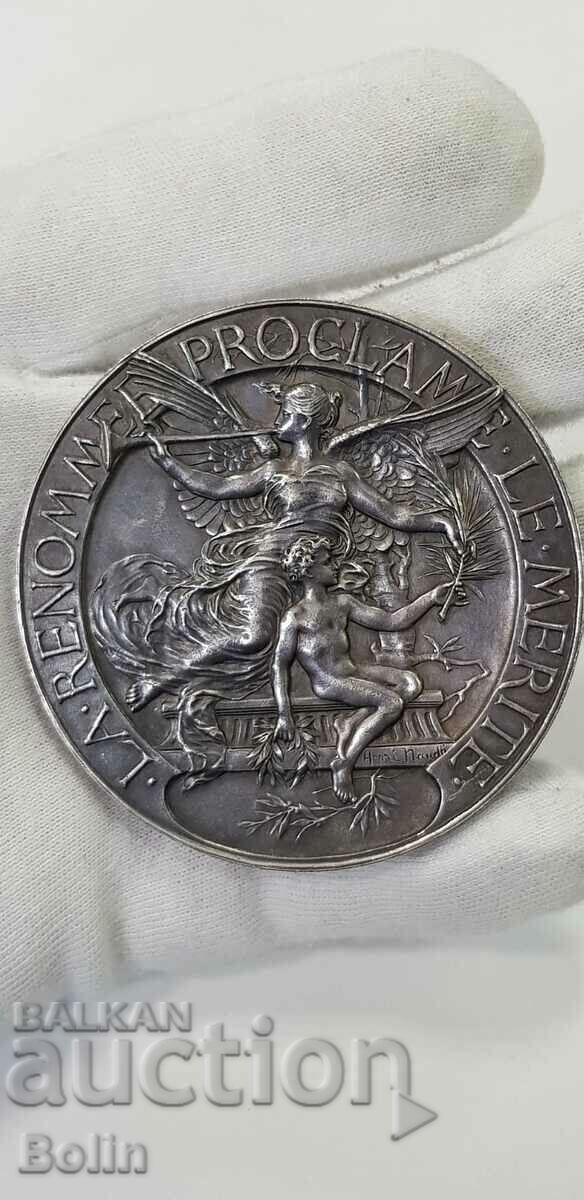 Красив френски посребрен настолен медал - 1891 г.