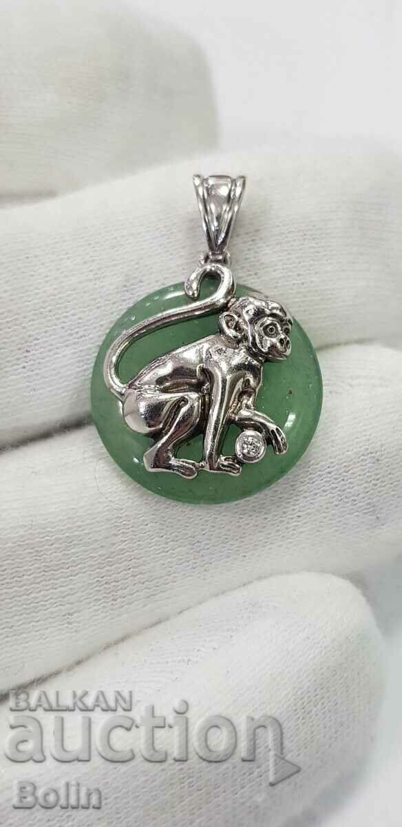 Russian modern medallion, silver, jade - Monkey - 925 BC with price 130.00 BGN | € 66.47