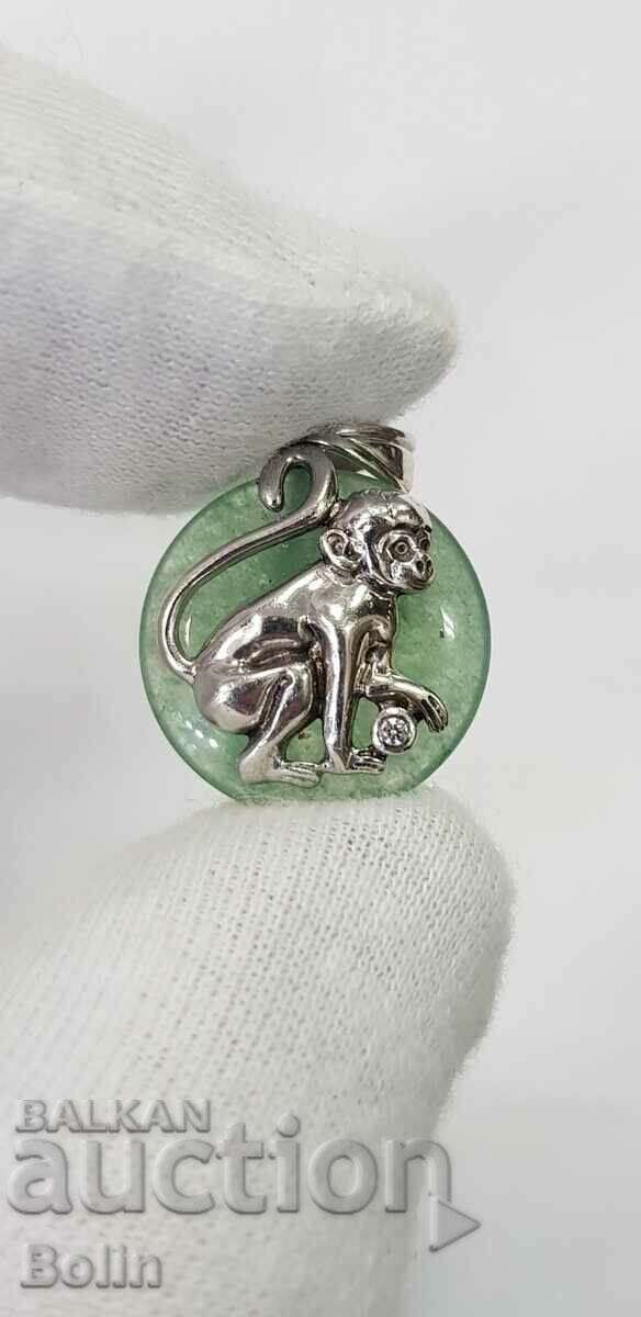 Delivery of Russian modern medallion, silver, jade - Monkey - 925 BC