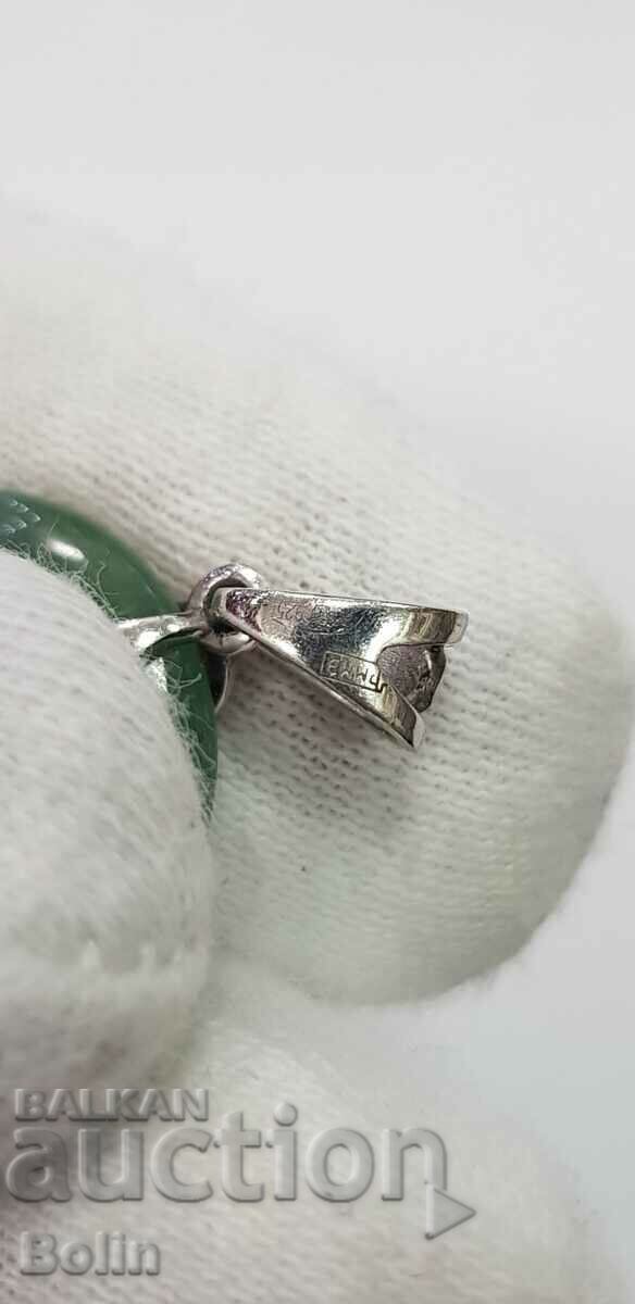 Руски модерен медальон, сребро, нефрит - Маймунка - 925 пр. - 5 Руски модерен медальон, сребро, нефрит - Маймунка - 925 пр. - 5