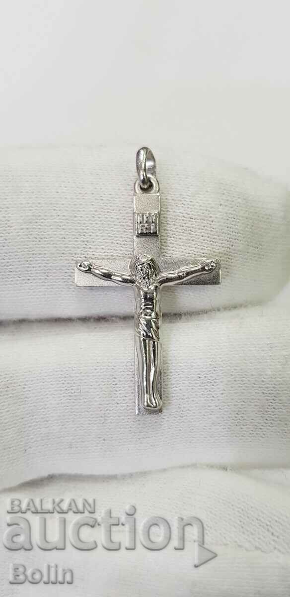 Cruce modernă de argint elegantă cu Isus Hristos 925 î.Hr.