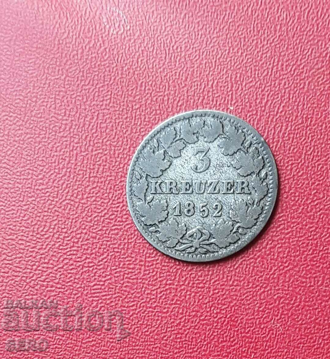 Germany-Baden-3 Kreuzer 1852-rare