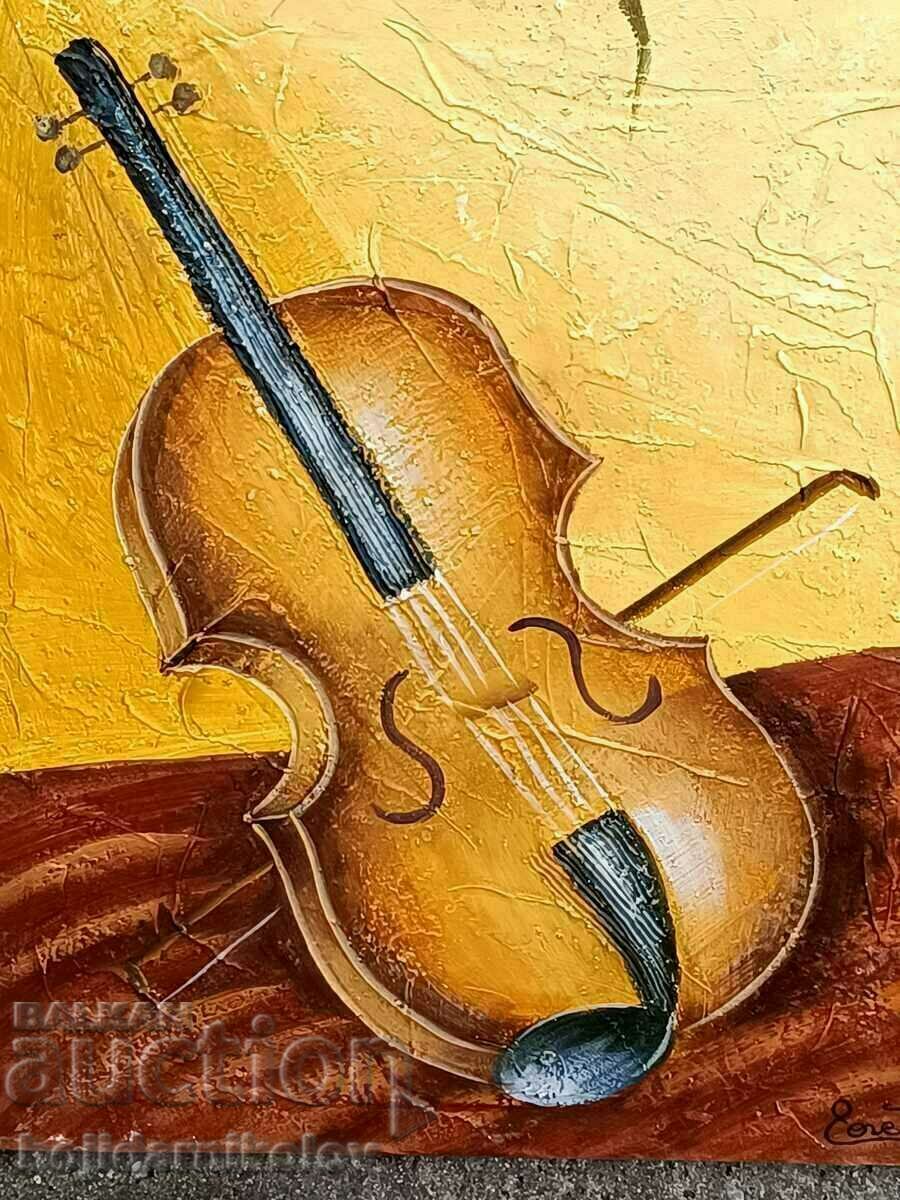 Estella Petrova/Pictură în ulei 55/45 Violoncel""/certificat