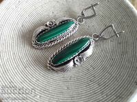 SILVER EARRINGS with Natural Malachite, USA Stamps Available