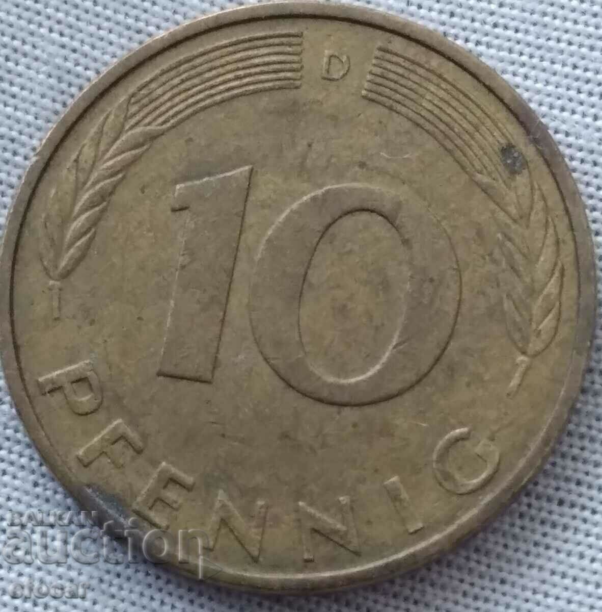 10 pfennig Germany letter D