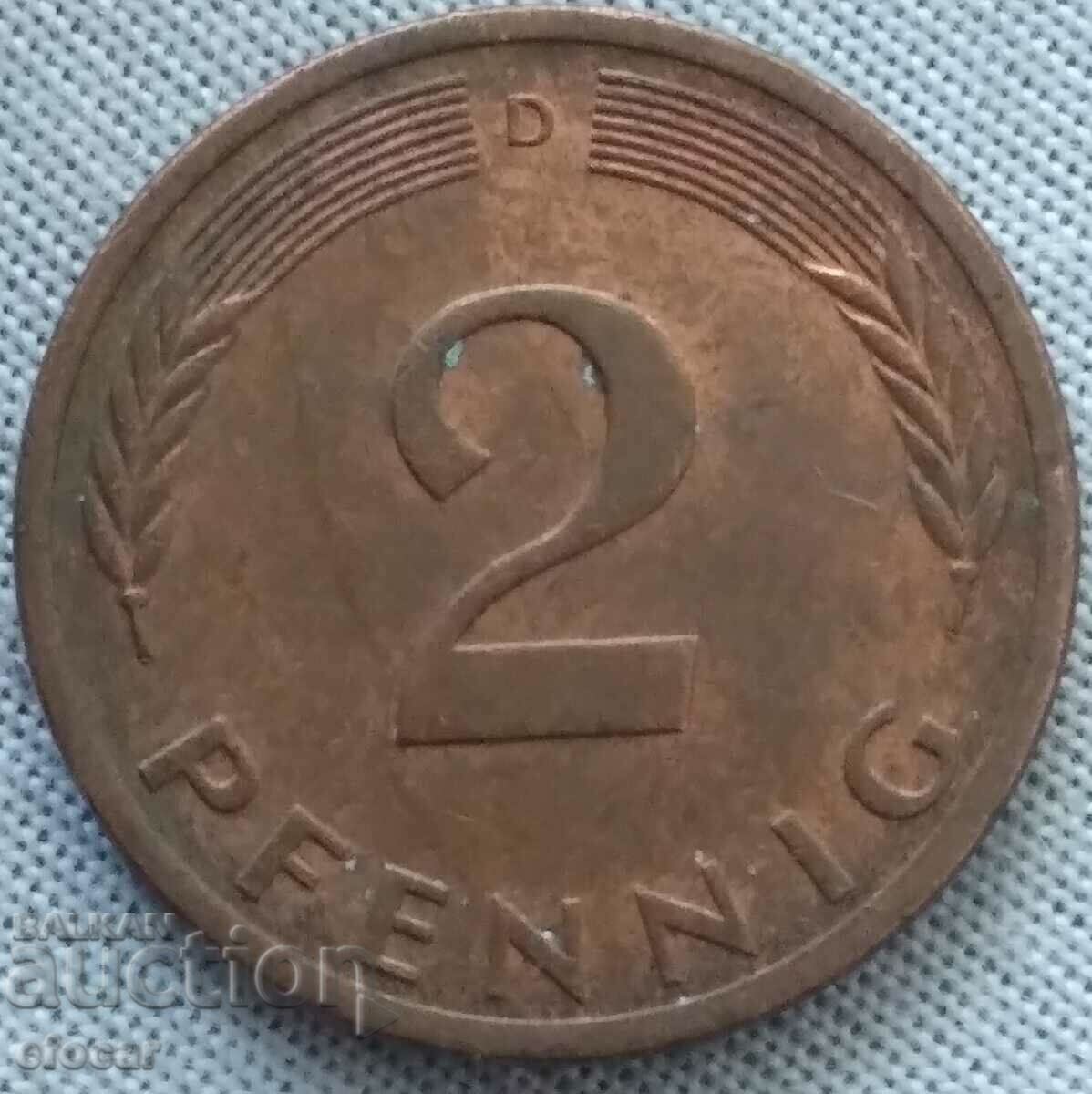 2 Pfenning Germany 1976 letter D