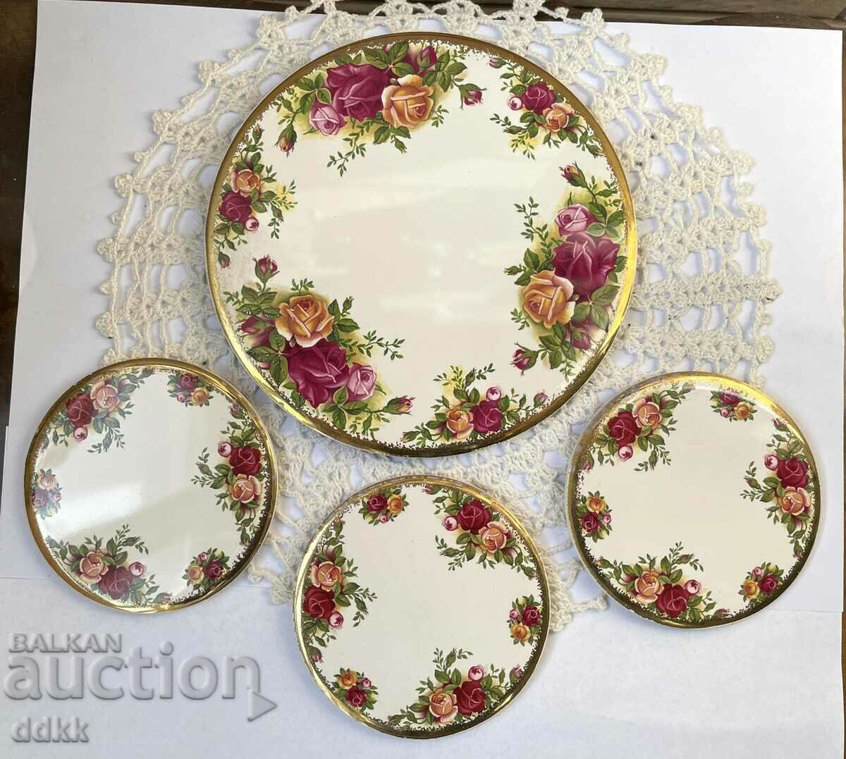 ROYAL ALBERT beautiful porcelain coasters with gold edging