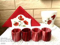 Beautiful lot with poppies - vase, long napkin holder + rings