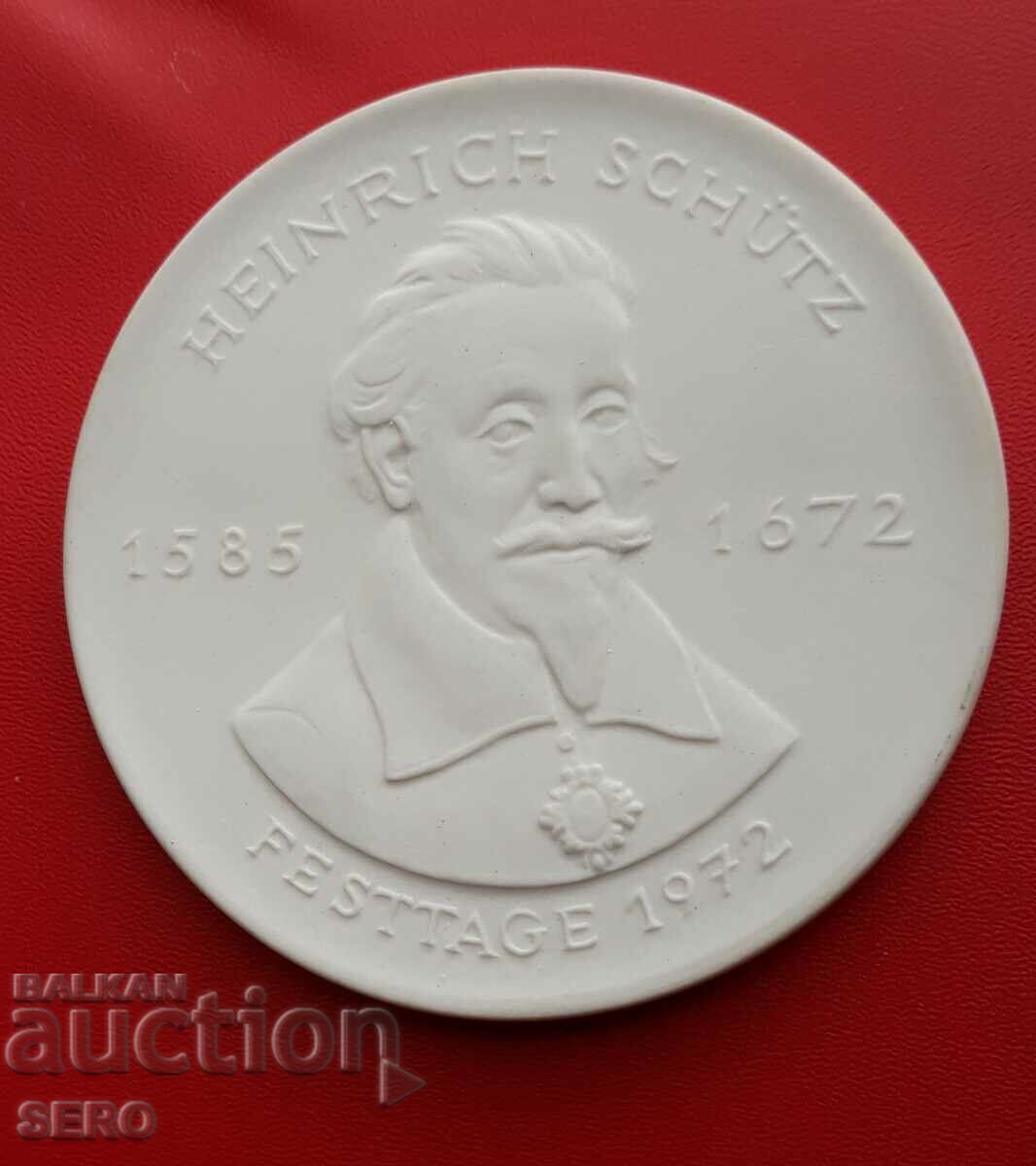 Germania-GDR-medalie mare de porțelan-Heinrich Schütz-compozitor