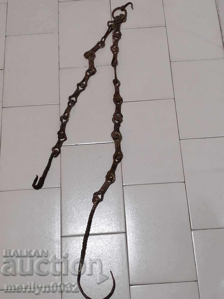 Auction Old wrought iron chain with hook, hearth chain hook chain Auction Old wrought iron chain with hook, hearth chain hook chain