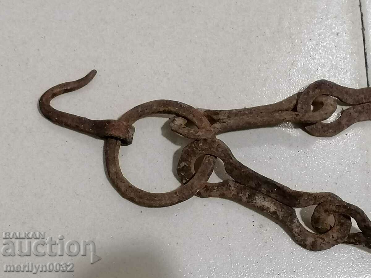 Old wrought iron chain with hook, hearth chain hook chain - 5 Old wrought iron chain with hook, hearth chain hook chain - 5