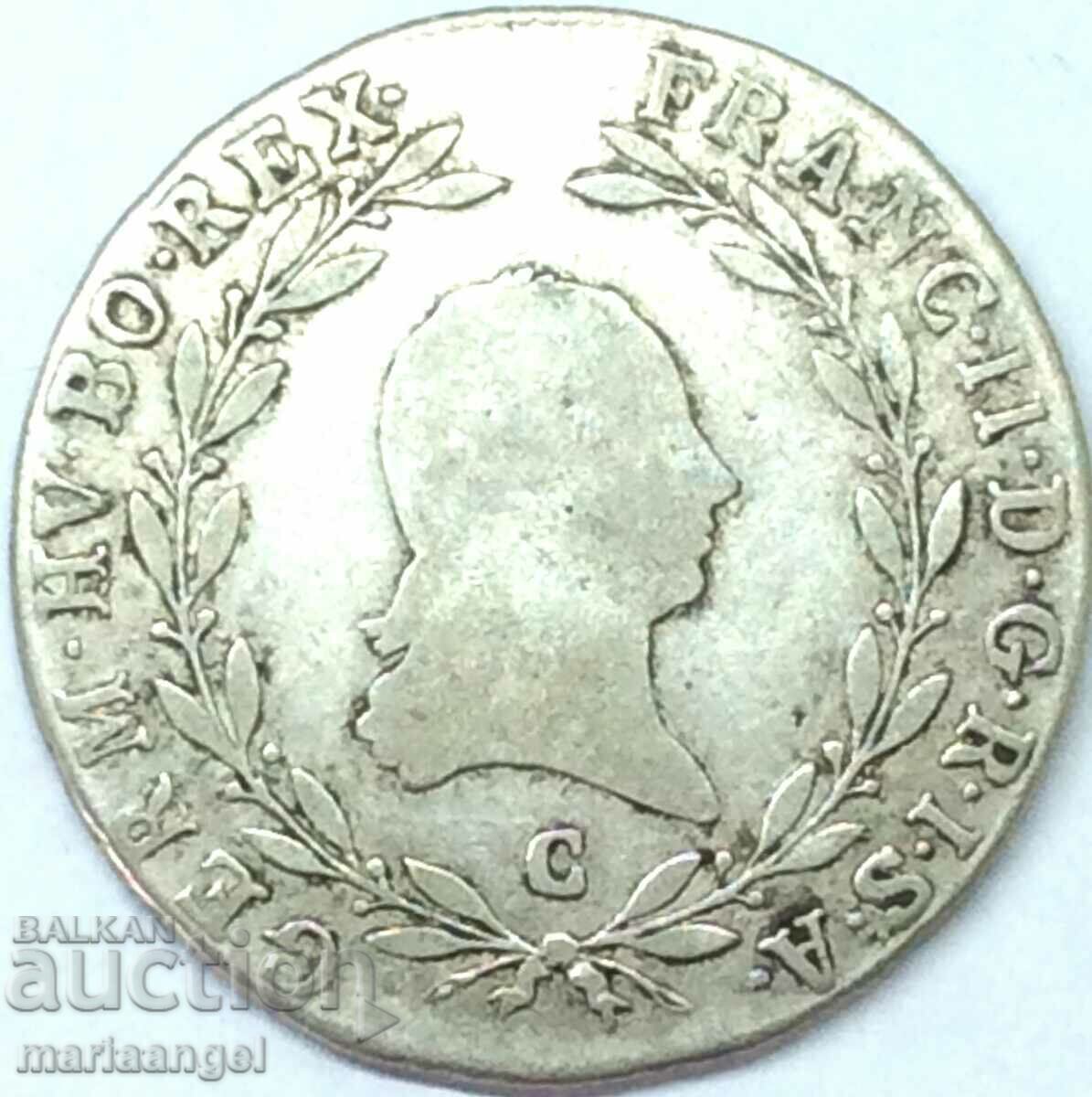 Австрия 20 кройцера 1804 С - Прага Франц II сребро