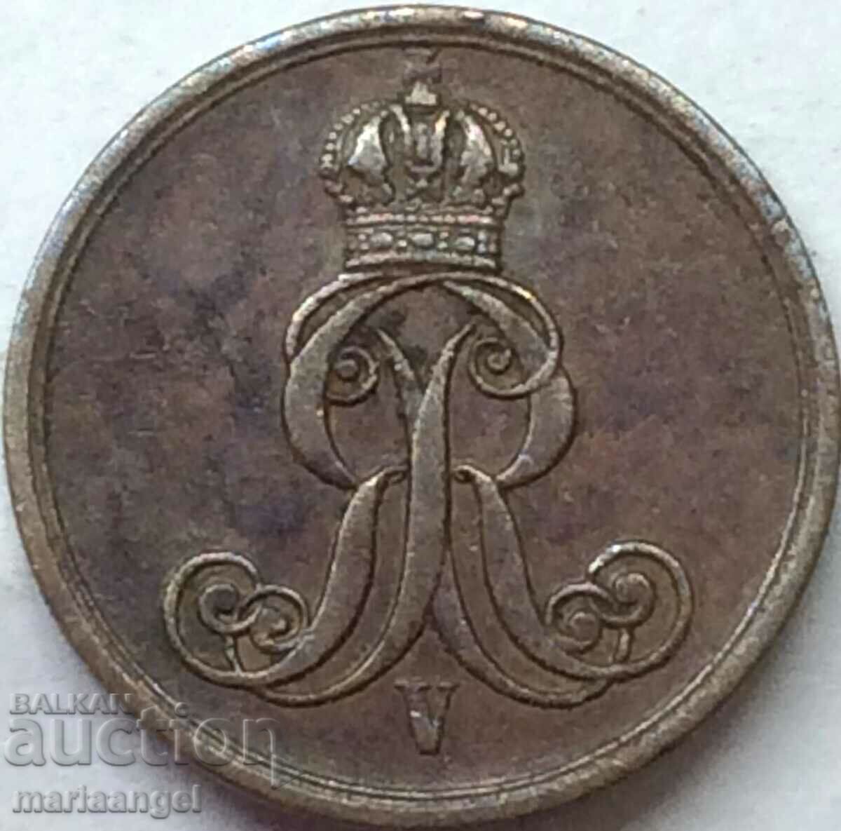 1 pfennig 1861 Germania Hanovra George V cupru