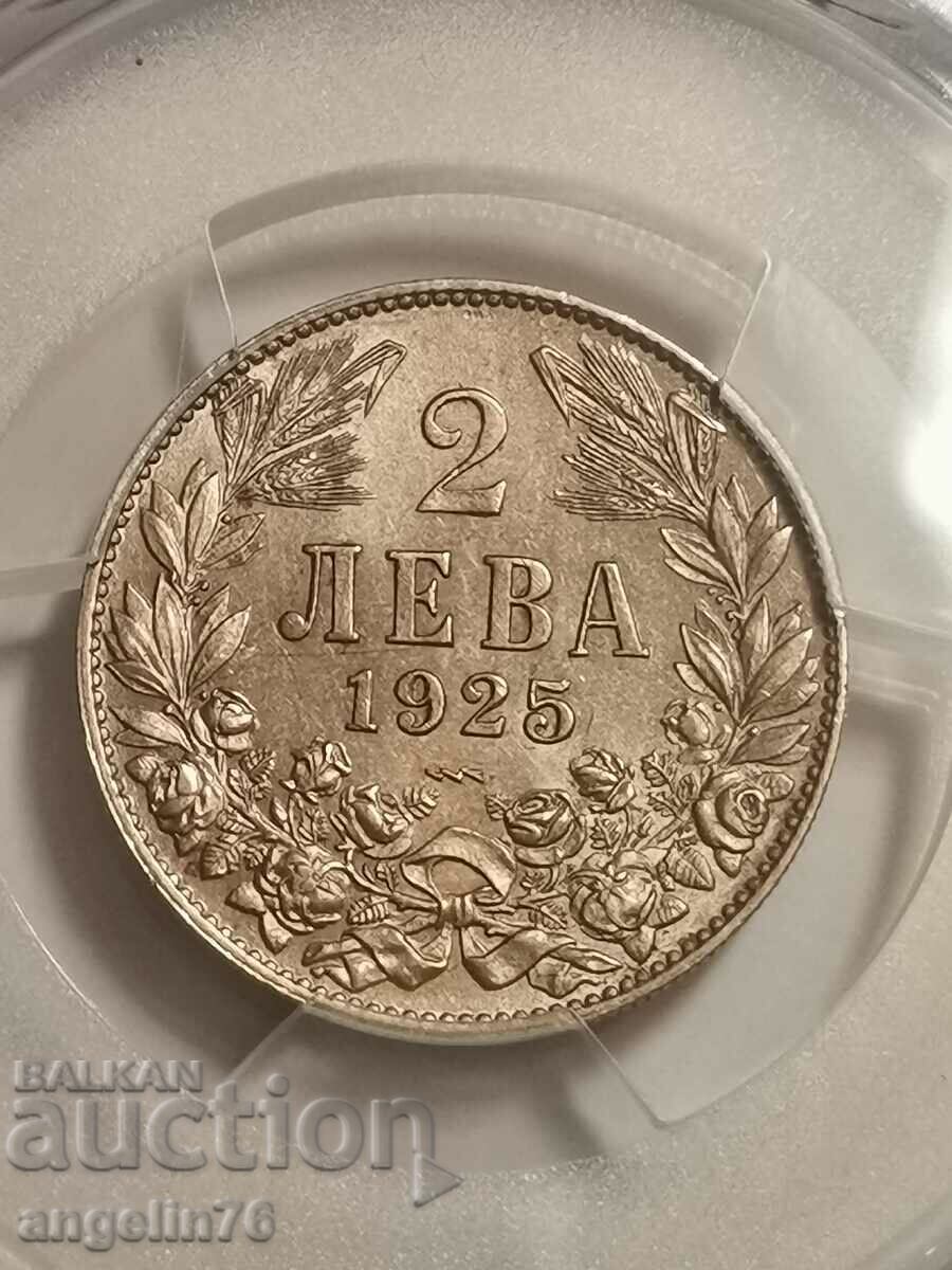 2 лева 1925г - MS63