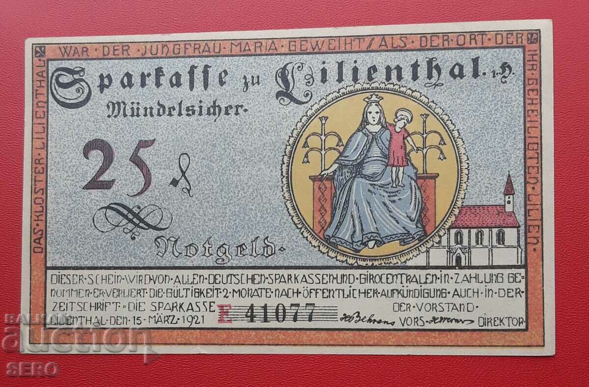 Bancnota - Germania - Saxonia - Lilienthal - 25 Pfennig 1921