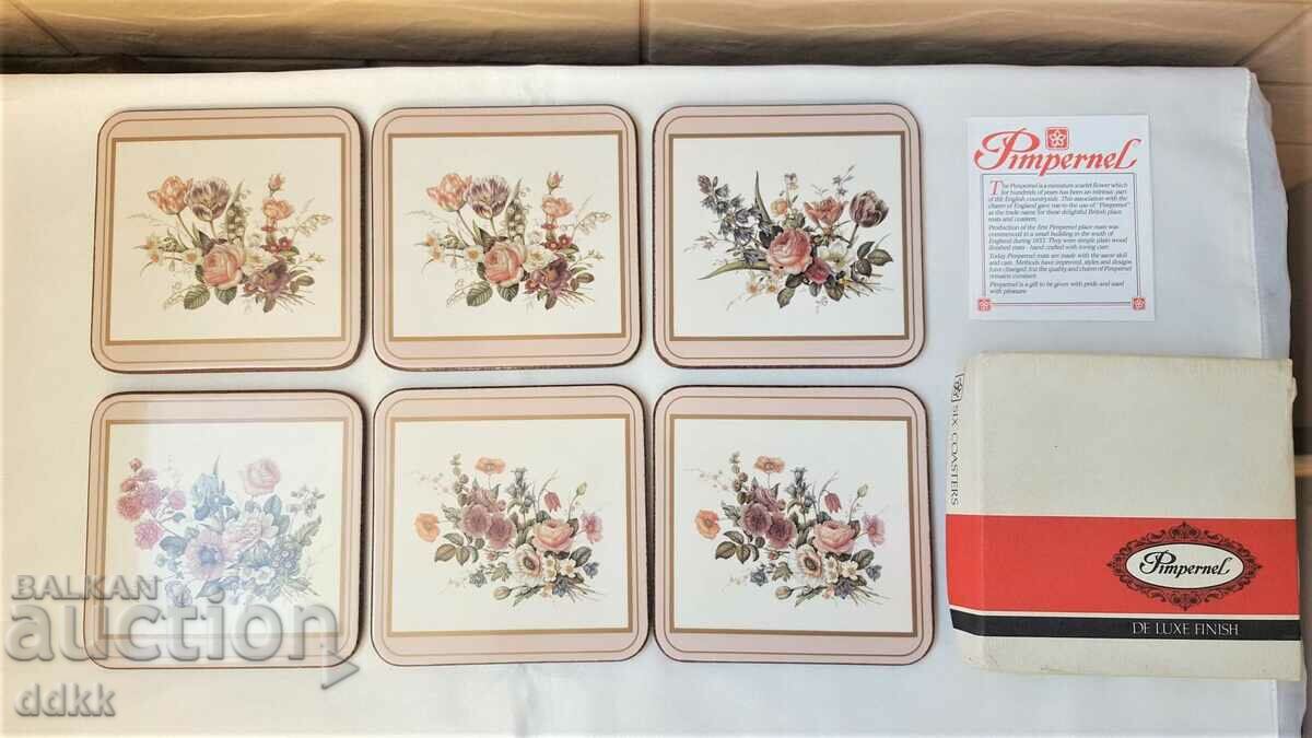 Beautiful coasters from England in a box, 6 pcs, with cork