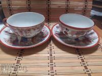 Painted porcelain cups and plates