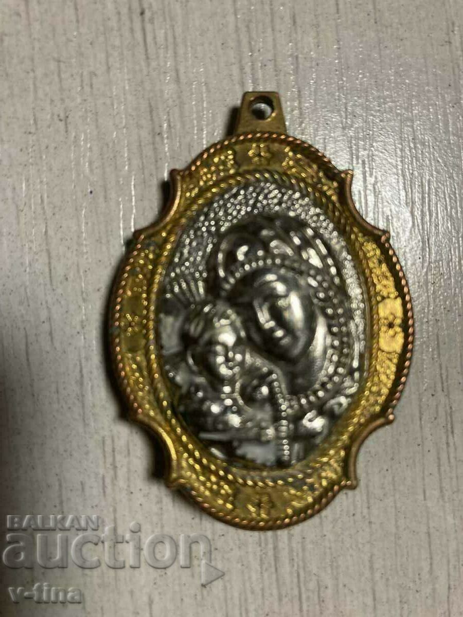 Medalion icoană veche Fecioara și Iisus