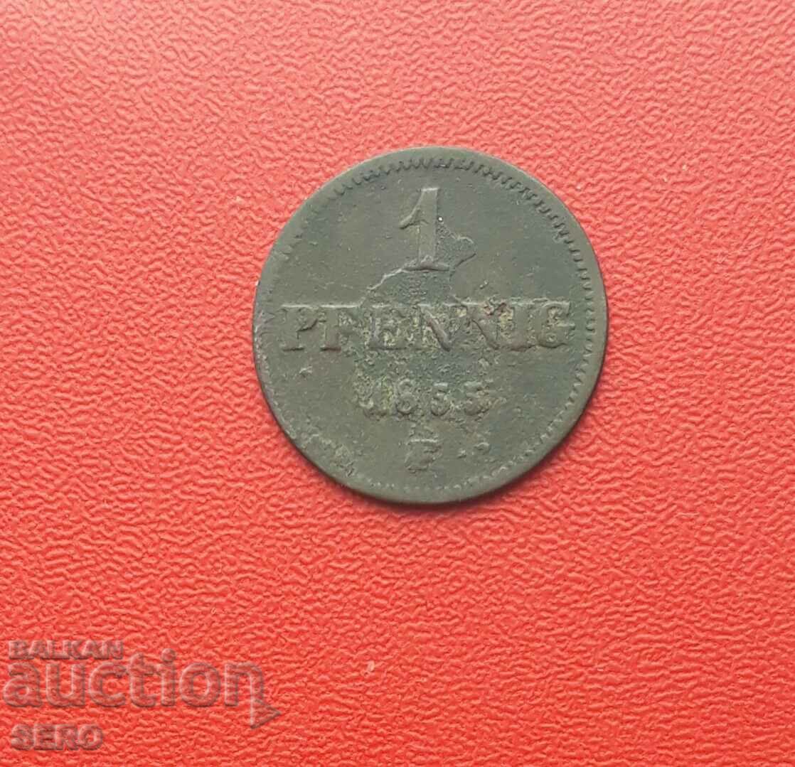 Германия-Саксония-1 пфениг 1855 F
