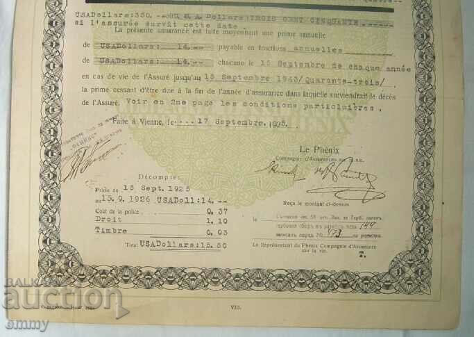 Auction Phoenix Life Insurance Company - 1925, Contract Auction Phoenix Life Insurance Company - 1925, Contract