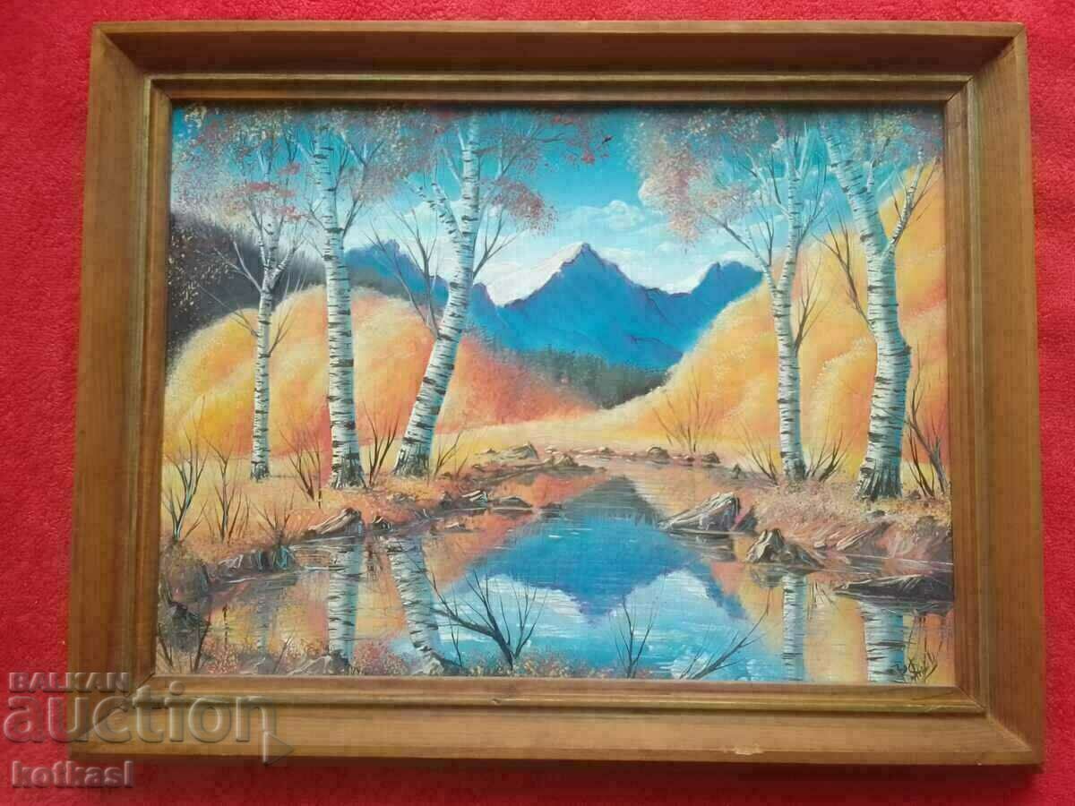 Bulgarian author signed Valentin Yanev oil on silk Bulgarian author signed Valentin Yanev oil on silk