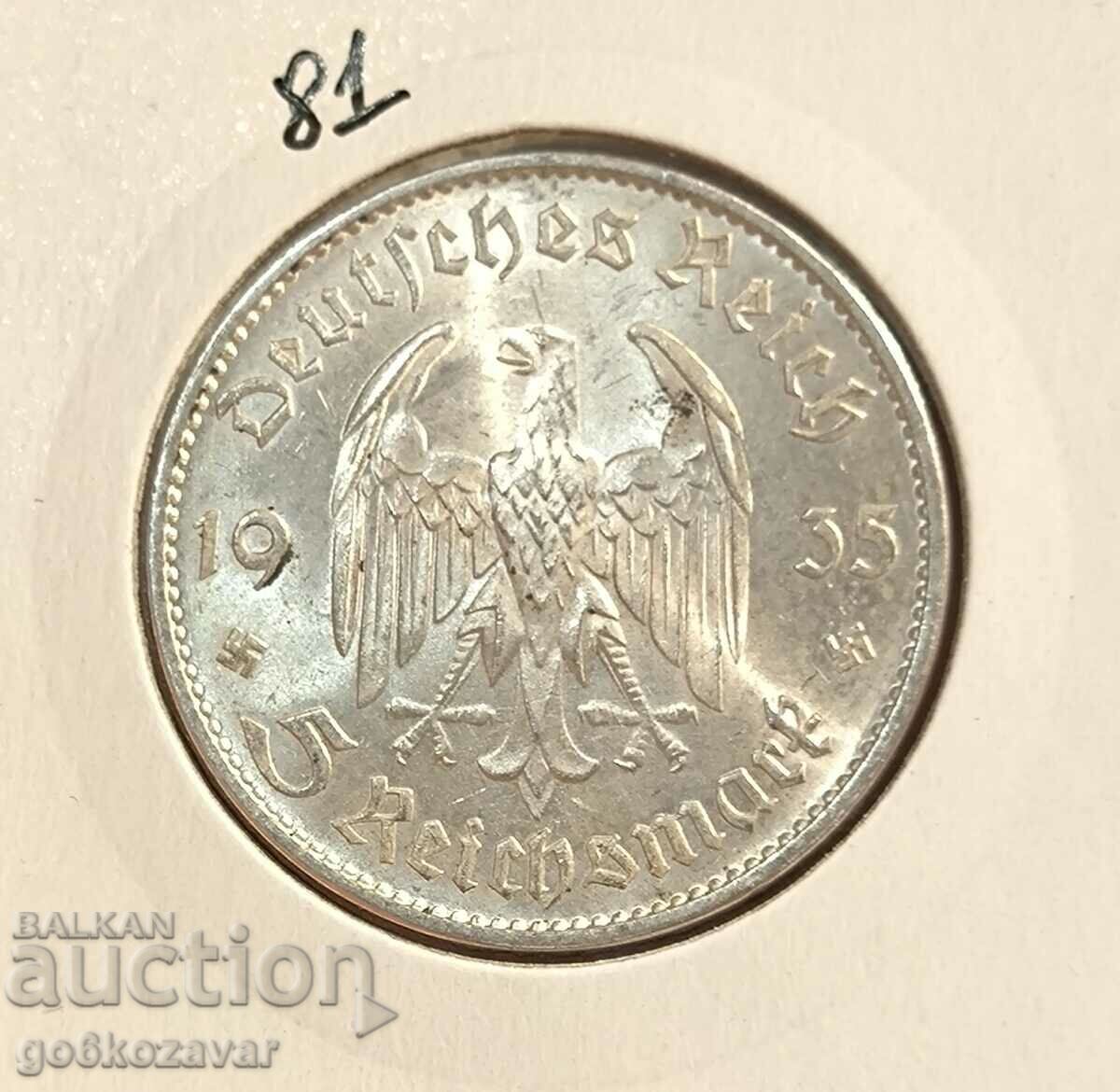 Germania Al Treilea Reich 5 Marci 1935 Argint UNC