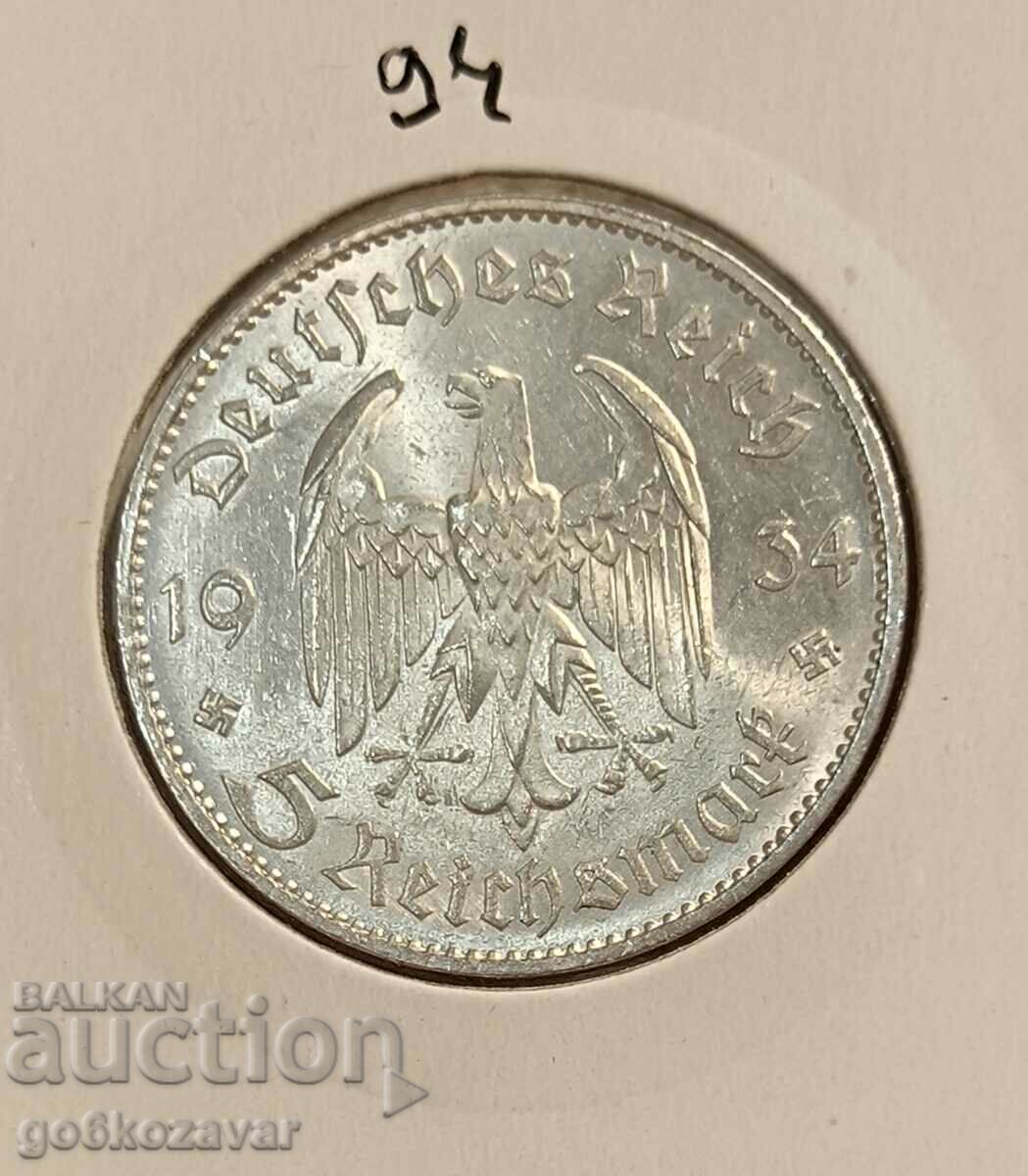 Германия трети райх 5 марки 1934г Сребро UNC