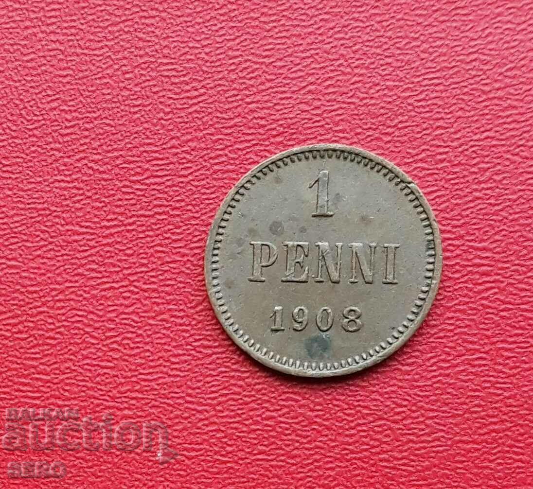 Русия/за Финландия/-1 пени 1908-малък тираж