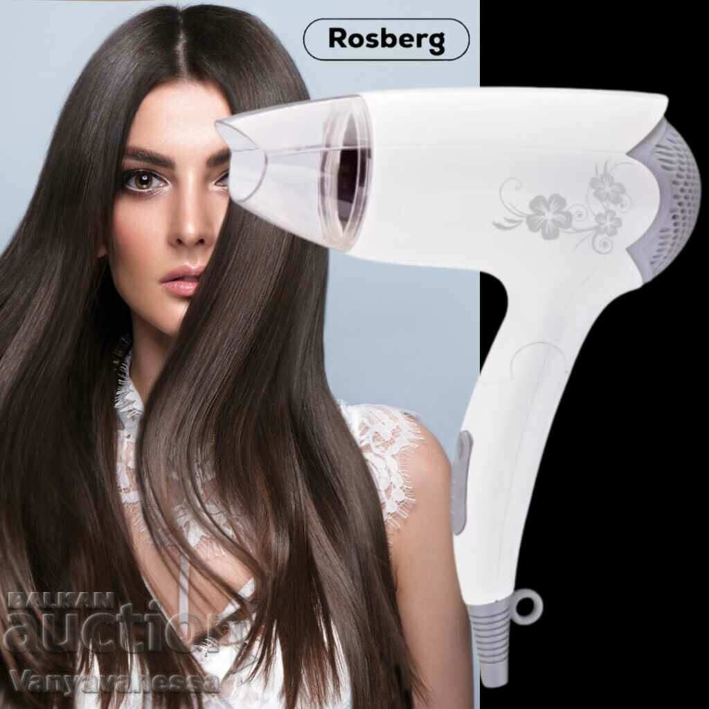 Hair dryer Rosberg R51100B, 1400W, White, Folding handle, 2 years