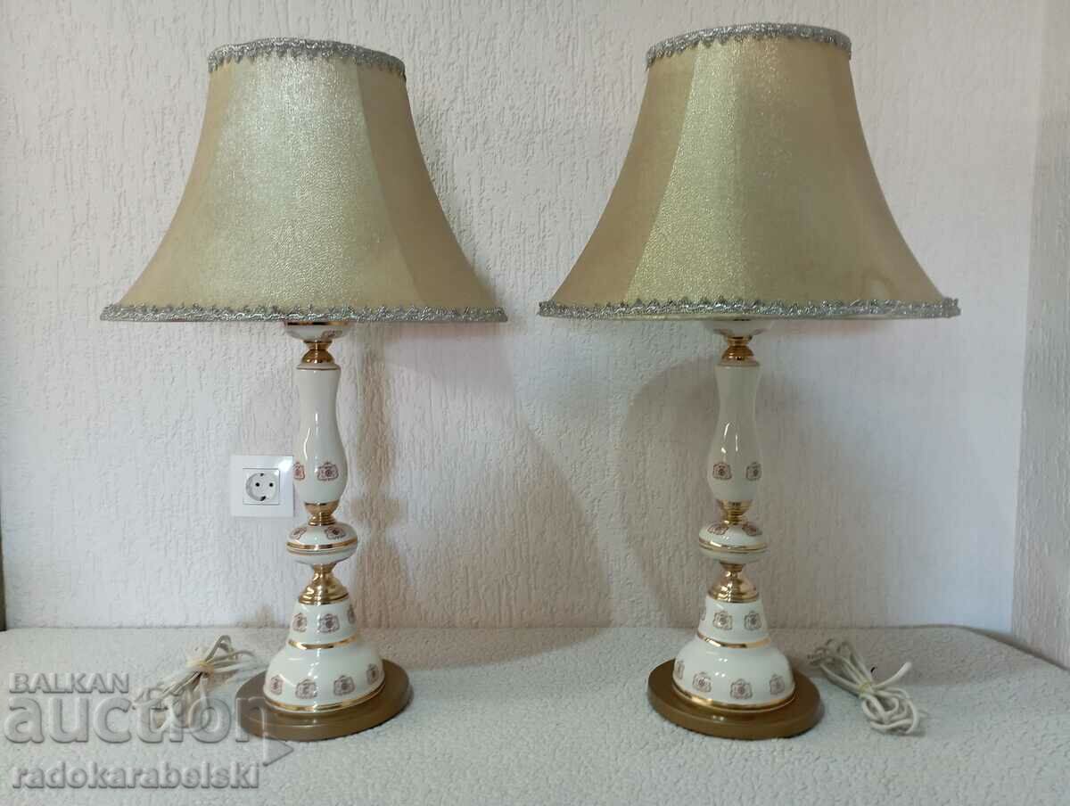 Set of two very large antique porcelain lamps