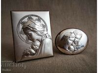Two silver icons - Mercy and Holy Family