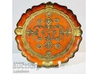 Vintage ιταλικός ξύλινος δίσκος σε πορτοκαλί και χρυσό