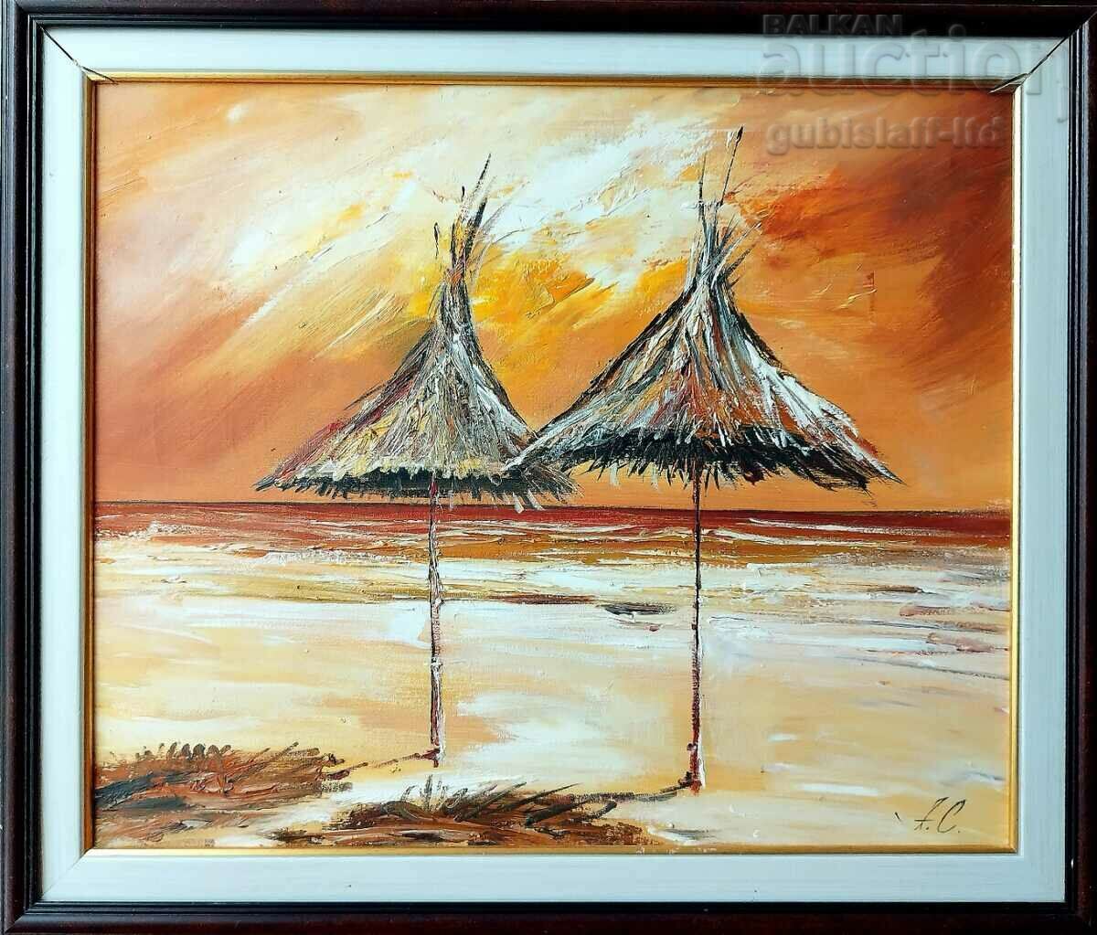 Картина "Чадъри на плажа", худ. А. Симеонов