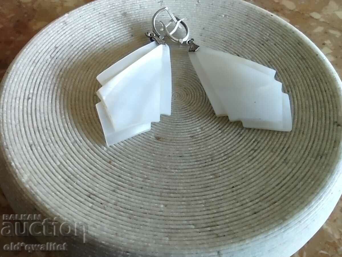 Licitație Cercei din argint cu sidef natural, ștampile disponibile